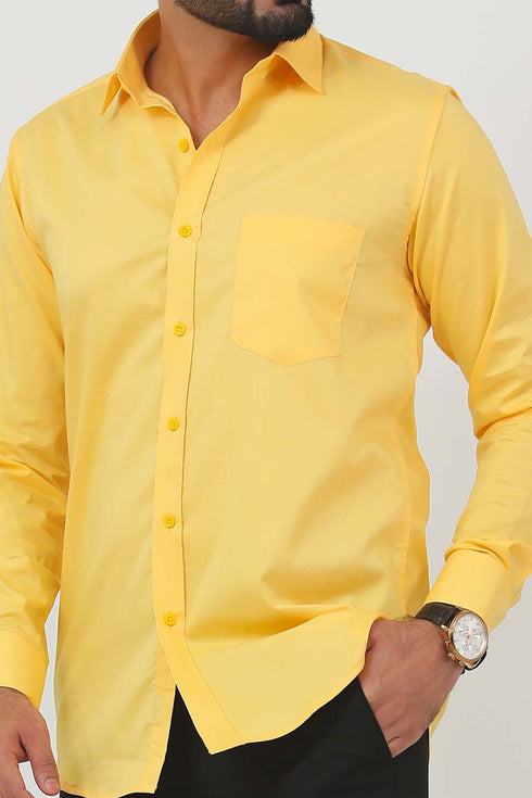 Veshbhoshaa Bluebird Men'S Yellow Cotton Lycra Formal Shirt